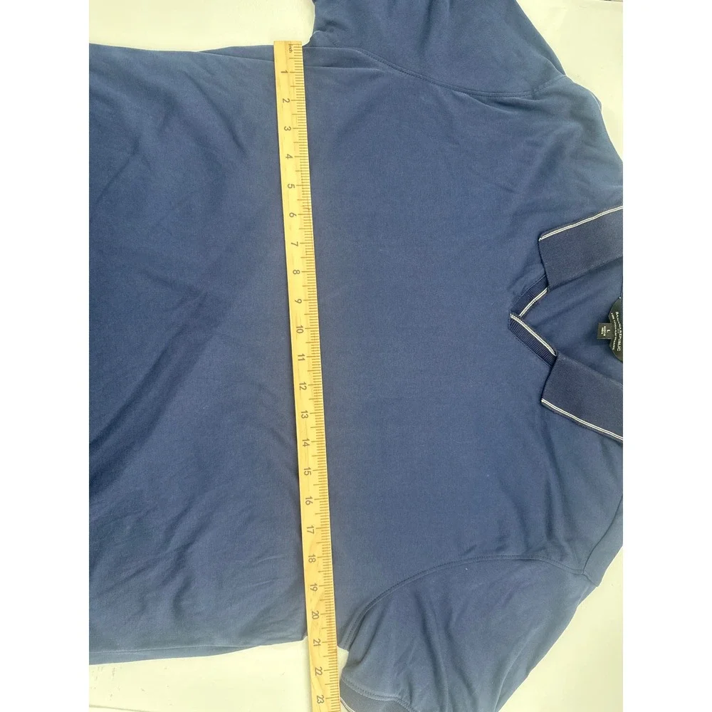 Banana Republic Mens Navy Blue Luxury Touch V-Neck Polo Shirt Large Short Sleeve